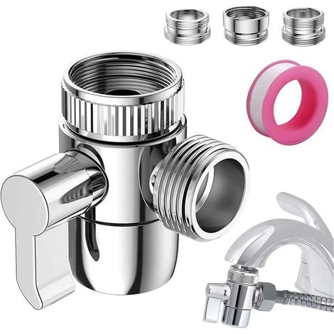 Valvola deviatrice a 3 vie, valvola deviatrice a 3 vie G1/2 M22 X M24, valvola di commutazione a 3 vie con valvola deviatrice, adattatore per doccia con deviatore di flusso per bagno (1/2)