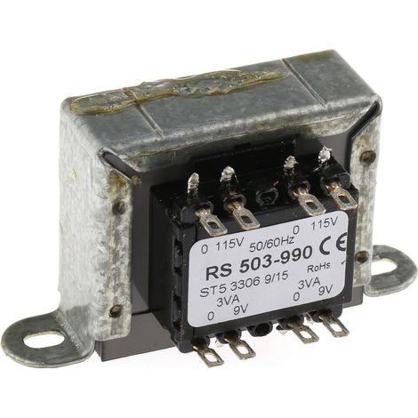 Transformateur à montage sur châssis, Vin 115V ac, 230V ac, Vout 9V c.a., 2 sorties, 6VA ( Prix pour 1 )