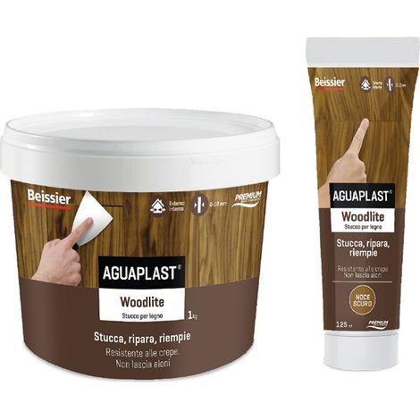 Aguaplast woodlite stucco pronto per legno resistente alle crepe 1 kg colore- noce scuro - confezione 1 (1/2)