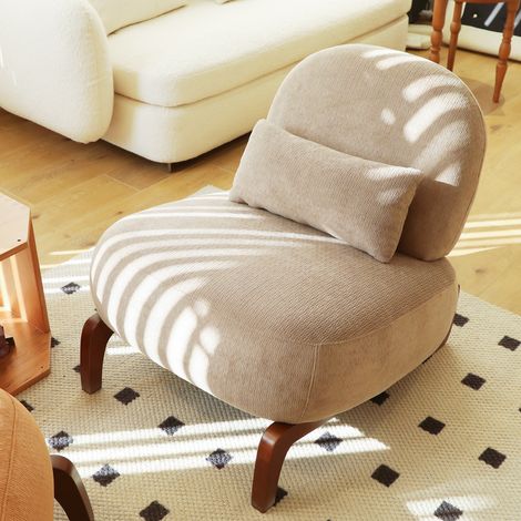 GagaFauteuil sans accoudoirs en velours camel, pieds bois (1/5)