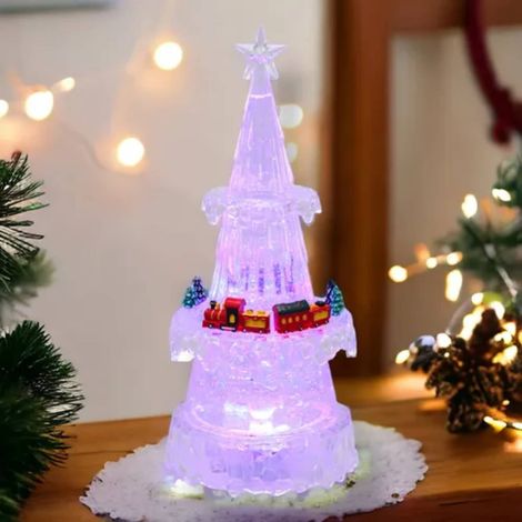 Albero Natale in acrilico con trenino glitter led per decorazioni natalizie (1/5)
