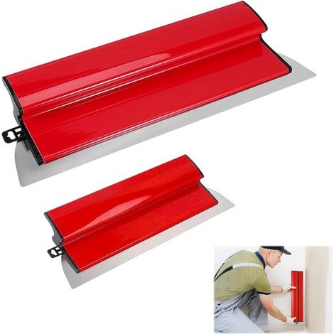 Lot de 2 couteaux à enduire en inox – 25 cm et 40 cm – Rouge – Lames de lissage – Murs et plafonds (1/5)