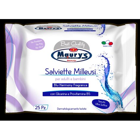 MAURY'S SALVIETTE DETERGENTI UMIDIFICATE MILLEUSI BLU HARMONY 25 PZ PER ADULTI E BAMBINI