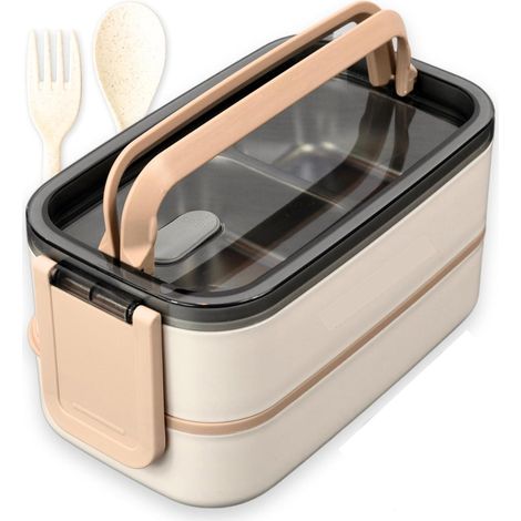 Bento Lunchbox - Acero Inoxidable 304 - 2 Niveles con Compartimentos - Microondas Seguro - Estanco - 1 Unidad (1/5)