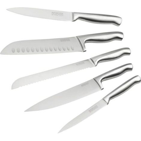 Ensemble de 5 couteaux de cuisine professionnels - NIROSTA - Inox - 24 a 33,5 cm