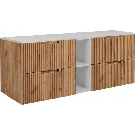 Meuble de salle de bain Vena - 140 cm - Chêne doré - Fronts rainurés - Soft close