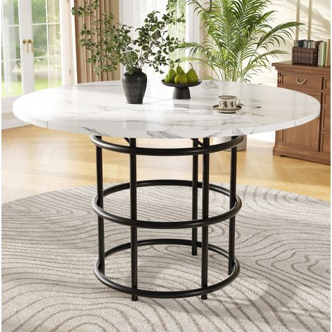 Table ronde da pranzo MDF effetto marmo nero con gambe in metallo nere 100x100x76 cm (1/5)