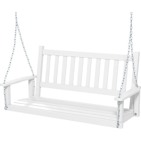 Altalena in legno per 2 persone con portata 272kg catene regolabili di 170cm, Sedia a dondolo 136x67x63cm Bianco (1/4)
