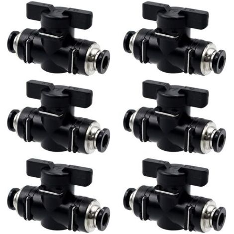 BUNTHAUS 6 Pièces Vannes à Bille Pneumatiques 6 mm Droit Connecteur Pneumatique avec Vanne Manuelle Robinet à Boisseau Sphérique Pneumatique pour Raccorder, Contrôler Tuyaux et Fermeture du Fluide