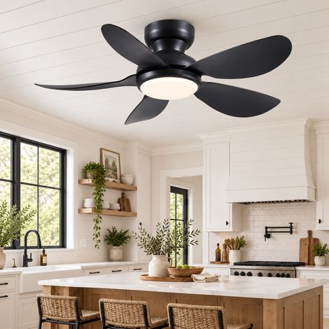 Kviflon ventilateur de plafond LED noir 81 cm, moteur DC silencieux, 6 vitesses, 3 températures de couleur, IP44
