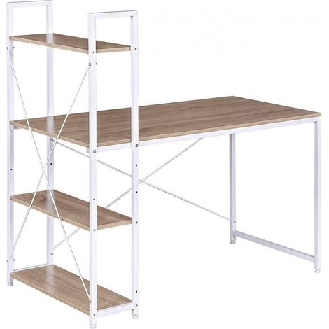 WOLTU Schreibtisch Computertisch Büromöbel PC Tisch Bürotisch Arbeitstisch aus Holz und Stahl, mit Ablage, ca. 120x64x120 cm, Heller Eiche+weiß