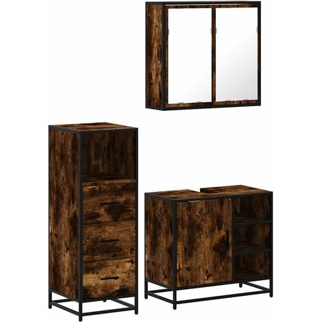 Maison Exclusive - Set Mobili da Bagno 3 pz Rovere Fumo in Legno Multistrato