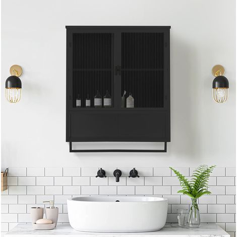 Mueble mural con baldas y toallero negro OKMYHOME (1/4)
