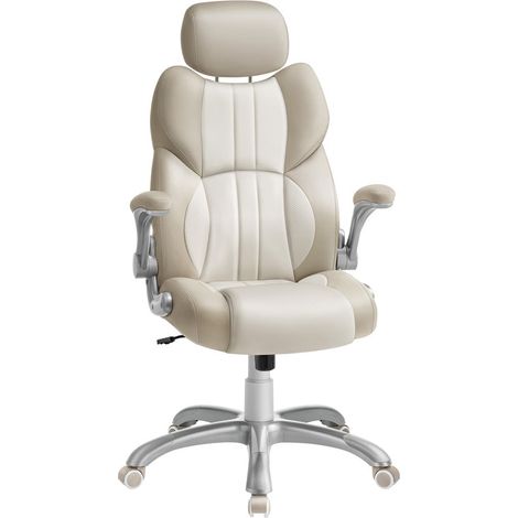 Chaise de Bureau, Fauteuil Gamer Ergonomique, Siège, Mécanisme à Bascule, Accoudoirs Pliables, roulettes Auto-bloquantes, Hauteur Réglable, Chaise E-Sport, Blanc Crème (1/4)