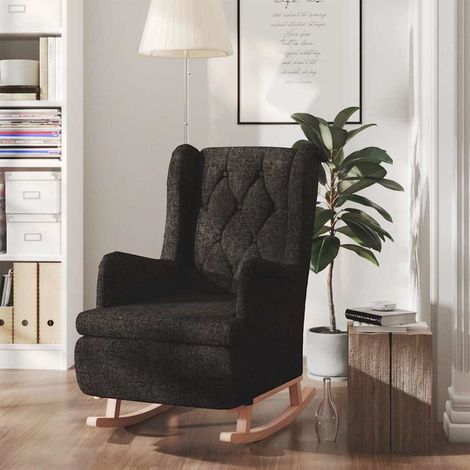 vidaXL Sillón con patas mecedoras madera caucho terciopelo negro (1/5)