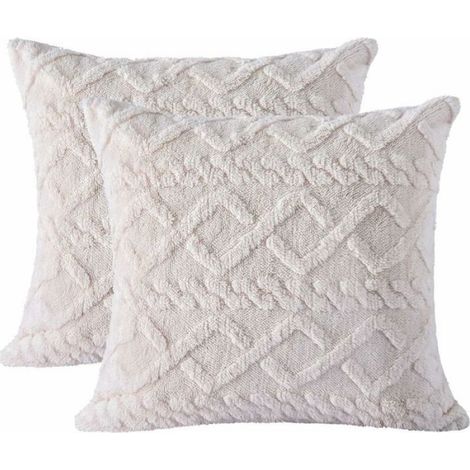 Housse De Coussin - 45 X 45 Cm - Peluche Crème - Style Bohème - Lot De 2 (1/4)