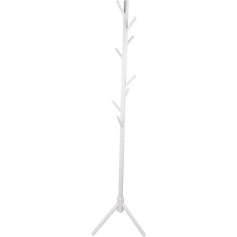 Porte-vêtements en bois massif design élégant pour salon blanc, coin arrondi, fonctionnel et esthétique.