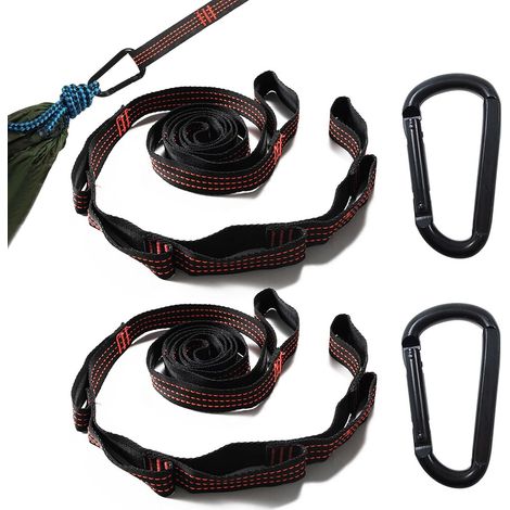 2 Pièces Sangle Hamac, 2 m x 2.5 cm Sangle Balancoire Arbre avec 2 Mousquetons, Fixation Hamac pour Balançoire, Maximale de 300 kg, Fixation Robuste pour Balançoire, Camping, Siège Suspendu