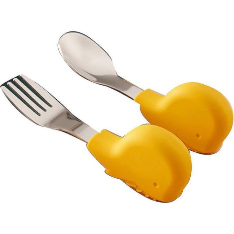 1 Set Kinderlöffel, lebensmittelechter Edelstahl, Kleinkind-Essbesteck, Gabel für Babys-Elephant-Yellow