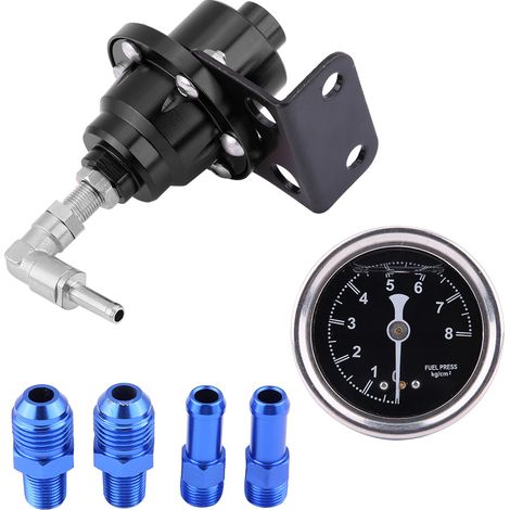 Universeller Kraftstoffdruckregler aus Aluminium, 160 psi, einstellbar 1:1, mit Öldruckanzeige (Schwarz) (1/5)