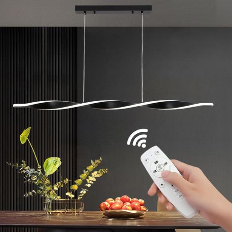 Suspension Luminaire Chambre Dimmable avec Télécommande, Lustre Salon Long Moderne Hauteur Réglable, LED Lampe de Salle à Manger Noir, Éclairage de Plafond pour Cuisine Restaurant Bureau 100cm (1/5)
