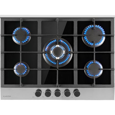 Klarstein Alchemist Cocina a gas de 5 zonas quemadores de aluminio vitroceramica de color negro