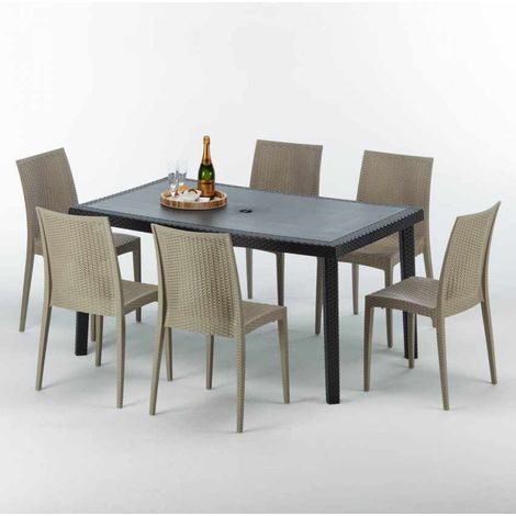 Tavolo Rettangolare Nero 150x90 cm con 6 Sedie Colorate Enjoy