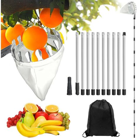 Cueille Fruit Telescopique 4M,Ramasse Fruit,Cueille Fruit Telescopique Cerises,Assemblage Simple,Utilisé pour Les Arbres Fruitiers Dans les Vergers,Poires, Ramasse Pomme (1/5)