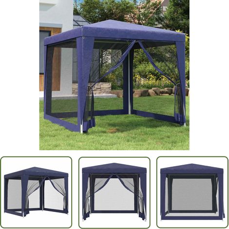 The Living Store Partyzelt mit 4 Mesh-Seitenwänden Blau 2,5x2,5 m HDPE - Partyzelt - Outdoorzelt - Gartenpavillon - Festzelt - Sommergarten (1/5)