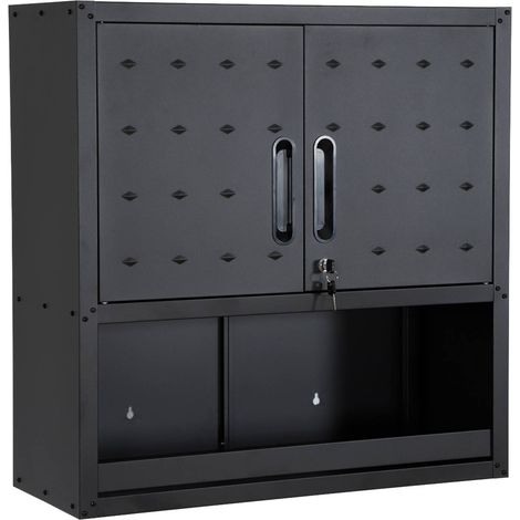 High storage cabinet for garages with shelf Black 30x75x77 cm - Bobby