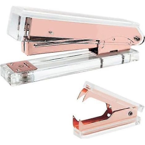 Agrafeuse de bureau avec agrafeuse et dégrafeuse, agrafeuse manuelle de bureau transparente couleur or rose (transparente et or rose) (1/5)