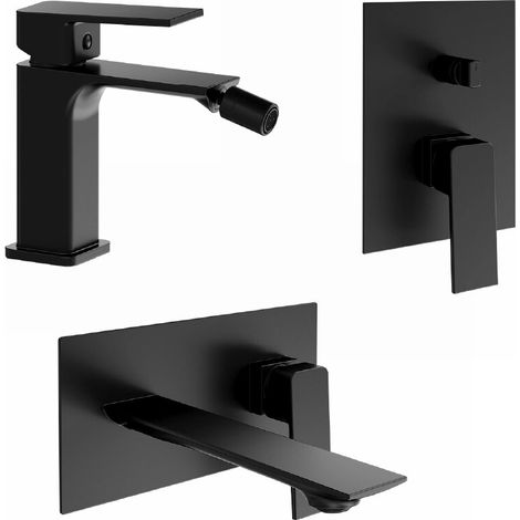 Set miscelatori lavabo ad incasso bidet senza scarico e incasso doccia c deviatore nero opaco Ingrid (1/4)