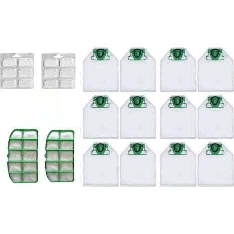 Kit Sac Aspirateur pour Vorwerk Kobold VK200 VK220 avec Filtre Remplacement - 12 Sacs + 2 Filtres HEPA + 12 Parfums (1/4)