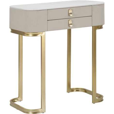 Console Fissa 2 Cassetti Beauty 70x80x40 cm in Legno MDF e Metallo Crema/Oro (1/5)