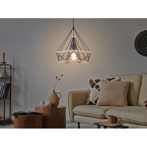 LED Pendelleuchte mit Hanfseil und Drahtgestell Schwarz, Ø 38cm