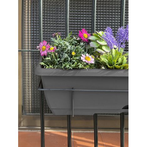 Jardinera de balcón con Plato y Soporte metálico incorporado  Macetero Balconero de plástico para colgar