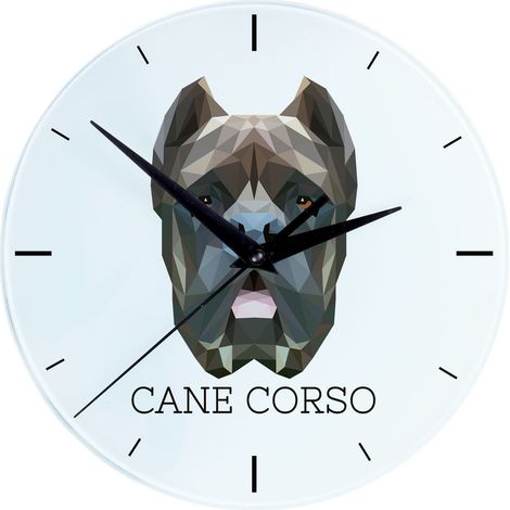 Cane Corso Italiano: un reloj de pared geométrico con una foto y una inscripción de Art-Dog. (1/4)