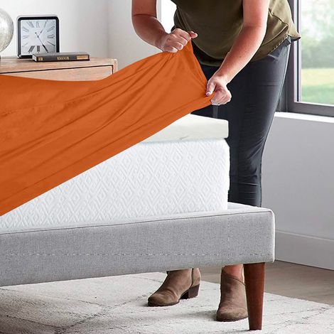 Lenzuolo Sotto 100% Cotone Per Materassi Alti Fino 30 Cm Avvolgente Lenzuola Con Angoli Elastici Singolo Matrimoniale Copri Topper Salvamaterasso Arancio - Singolo (1/4)
