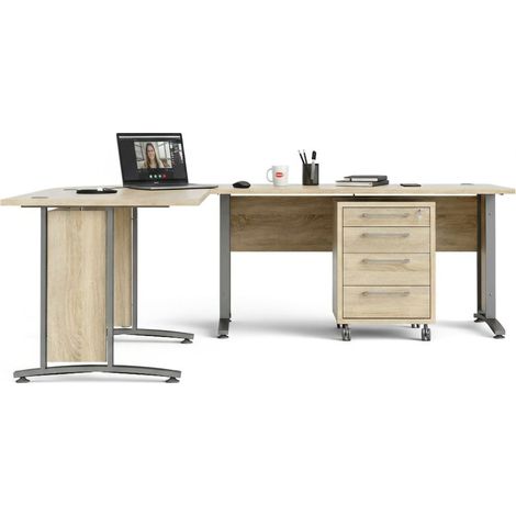 Dmora - Escritorio Agerato, Escritorio multiusos, Mesa de oficina para PC, El plan de trabajo, 230x200 h75 cm, Gris y Roble