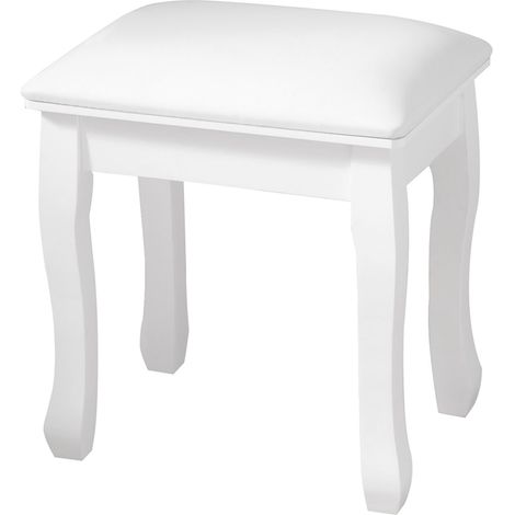 Tabouret de coiffeuse carré sans dossier en cuir PU blanc avec coussin en coton haute élasticité et pieds incurvés en bois solide (1/5)
