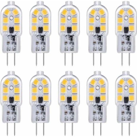 G4 LED bulb, G4 LED bulb 12V 2W Cold White 6000K, 200LM, equivalent Halogen G4 Bi-pin 10W 20W, LED G4 lamp 12V AC/DC for Camper Car/Kitchen Hood, non-dimmable, pack of 10, (1/5)