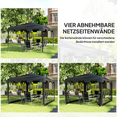 Pavillon extérieur 3x3 m imperméable, démontable, dimensions 395 x 295 x 255 cm, noir, pour terrasse et jardin (1/4)