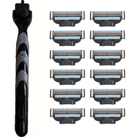 rasoir electriques hommes-Rasoir Manuel Portable Homme - Multiusage & Anti-Slippage - Design Compact & Prise Ergonomique - 12 Lames 3 Couches (1 Manche + 12 Lames) (1/5)