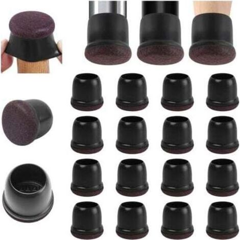 Lot de 16 Protège-Pieds de Chaise en Silicone Noir avec Feutre, Embouts Antidérapants pour Meubles et Parquet (1/4)
