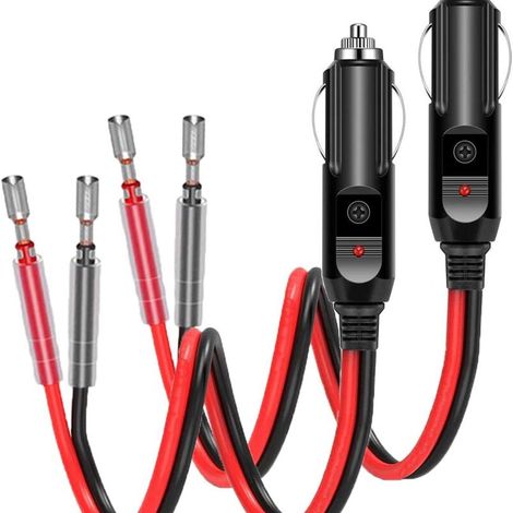 12V/24V Zigarettenanzünder-Adapter (Stecker), 10 cm 16AWG Verlängerungskabel mit roter LED-Anzeige und 15A Ersatzsicherung für Auto und LKW (2 Stück) (1/4)