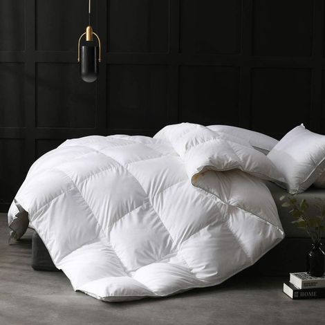 4 Saisons Couette en Plumes et Duvet d'oie 220x240 cm, Ultra-Soft Hotel Collection, Naturelle Chaude pour lit 2 Personnes, 8 Onglets d'angle (Blanc) (1/5)