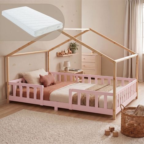 Kinderbett Treviolo 120x200 cm mit Kaltschaummatratze und Gitter Rosa / Natur [en.casa] (1/5)