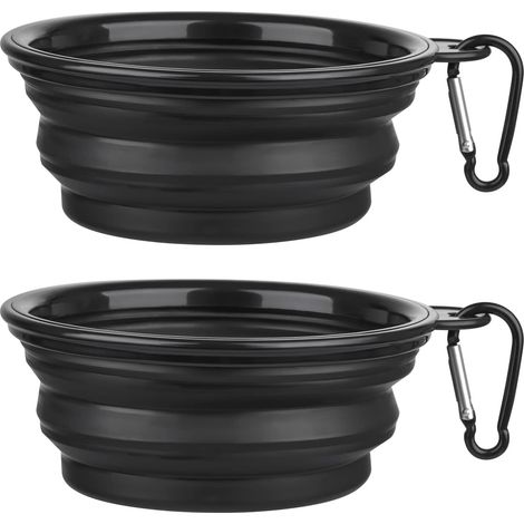 2 Pièces Bol à Chien Pliant Bol en Silicone Pliable pour Chiens et Chats, Gamelles de Voyage Pliables en Silicone Noir Petit (1/5)