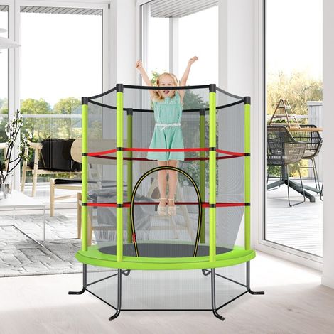 Trampoline de jardin Ø140 cm avec filet de sécurité, trampoline avec capacité de charge jusqu'à 135 kg pour enfants dès 3 ans - vert (1/5)