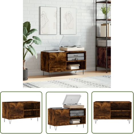 The Living Store Armoire à disques chêne fumé 85x38x48 cm bois d'ingénierie - Meuble À Disques - Armoire À Vinyle - Rangement Musique - Étagère Disque - Support Tourne-disque (1/5)